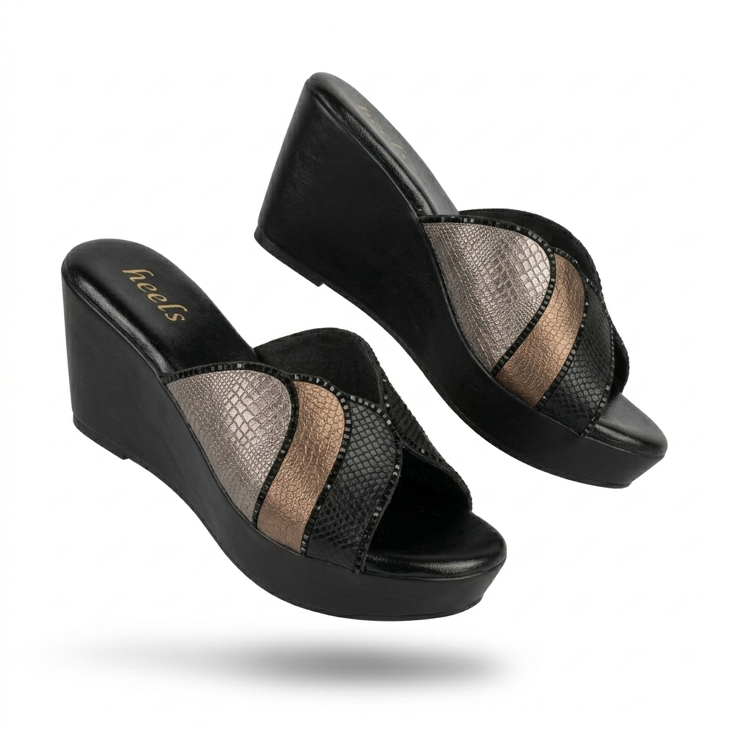 Silviya Bling Peep Toe Wedge Platform Heels