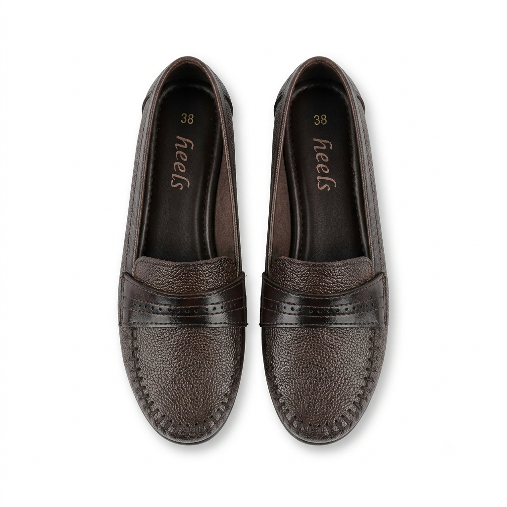 Lily Leather Classic Tie Stitch Ballerinas in Brown - The Heels India
