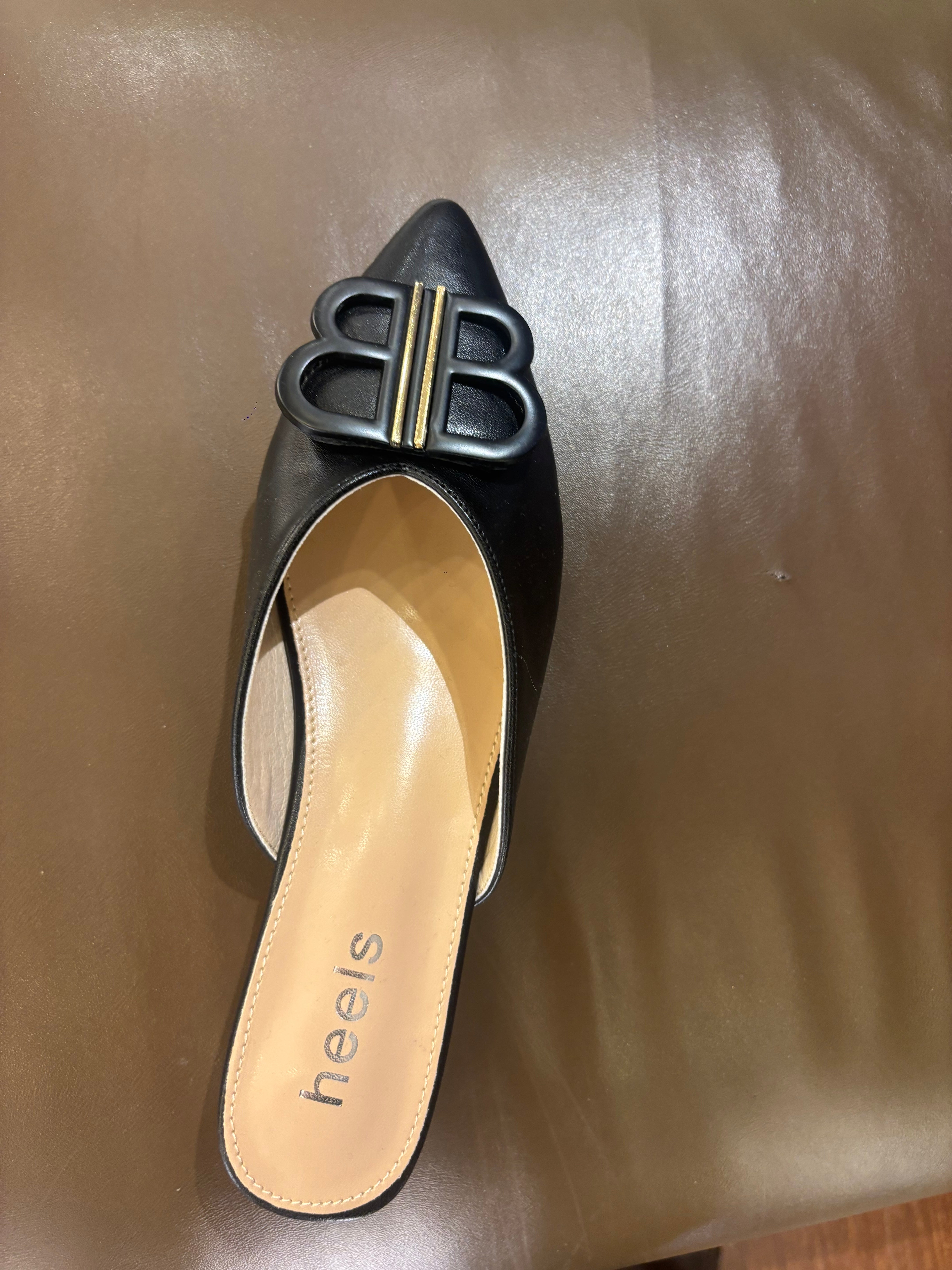 Linda Mid Heel Cushioned Back Open Pointed Mules