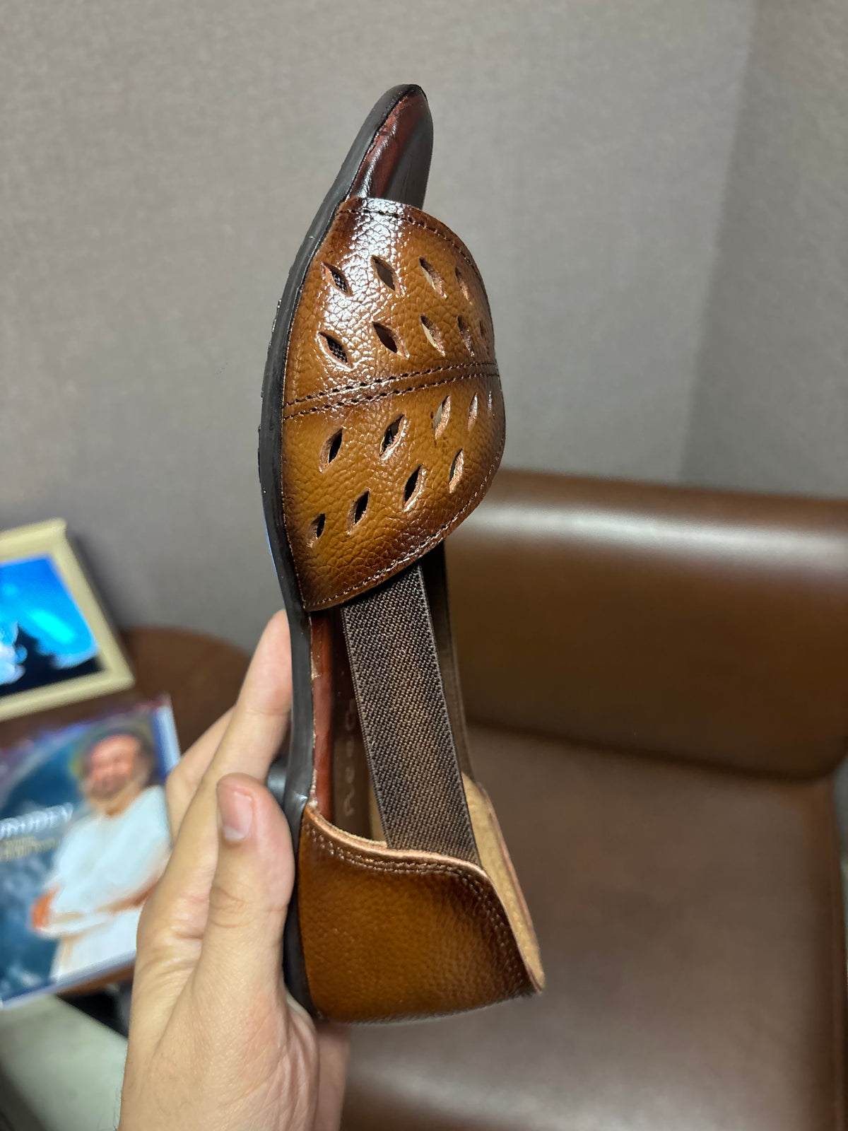 Autumn Leather Peep Toe Side Elastic Ballerinas in Rust - The Heels India