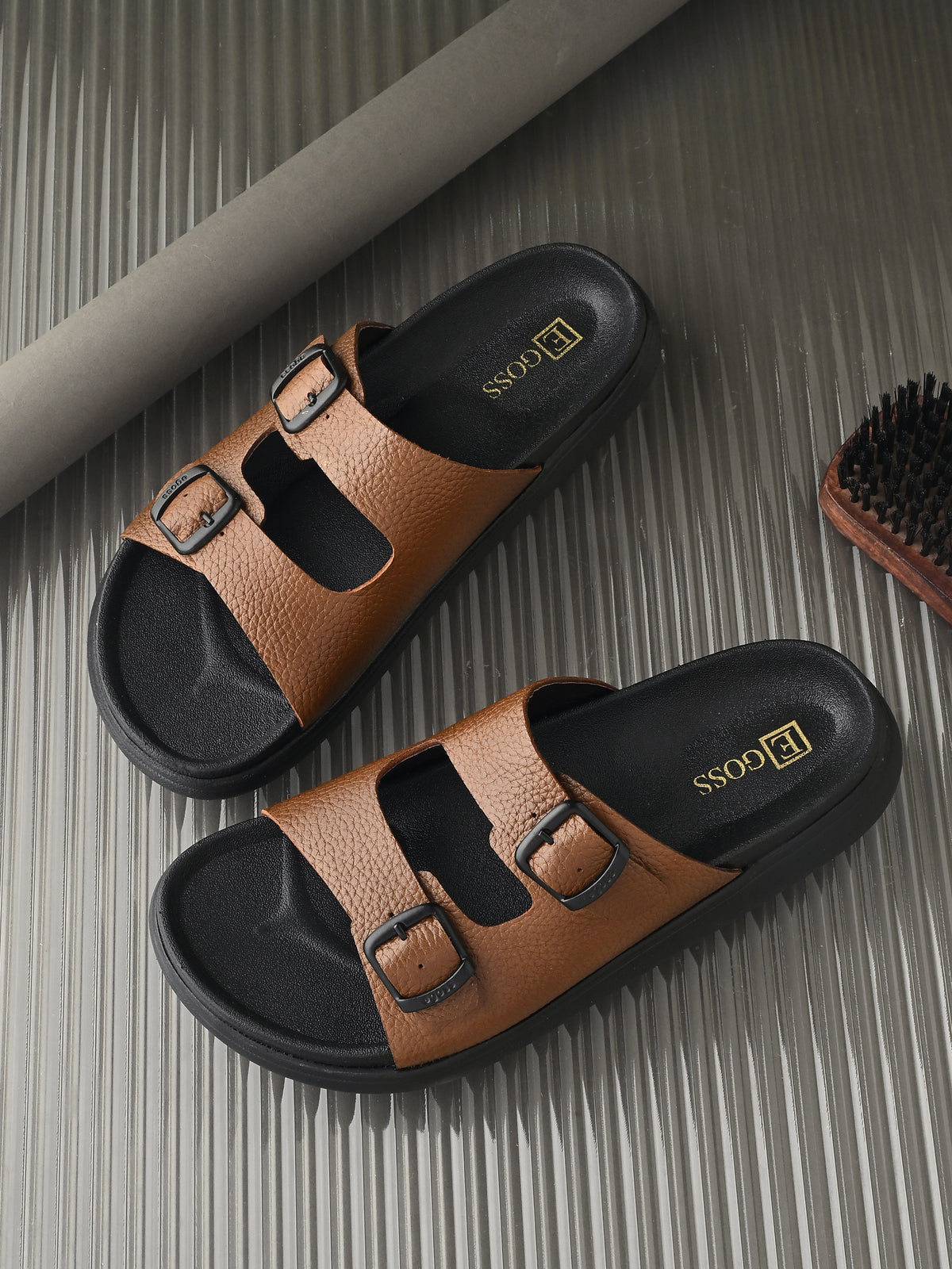 Kai Double Strap Leather Sliders