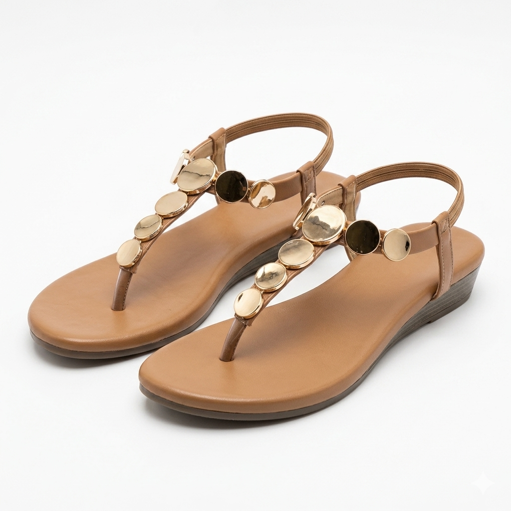 Erica Metallic Sphere Back Elastic Wedge Sandals