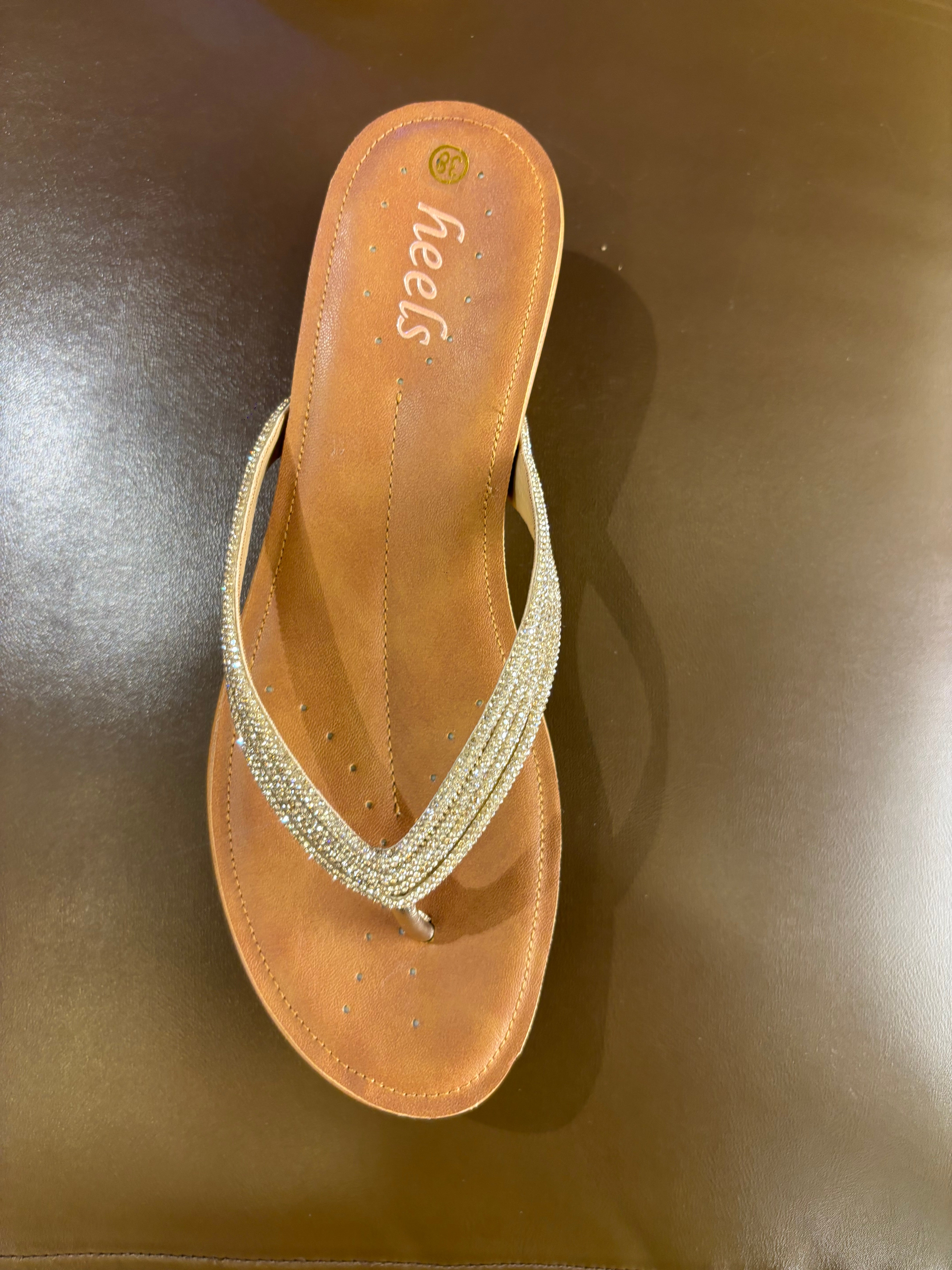 Mila Cushioned Bling V Strap Wedge Slippers