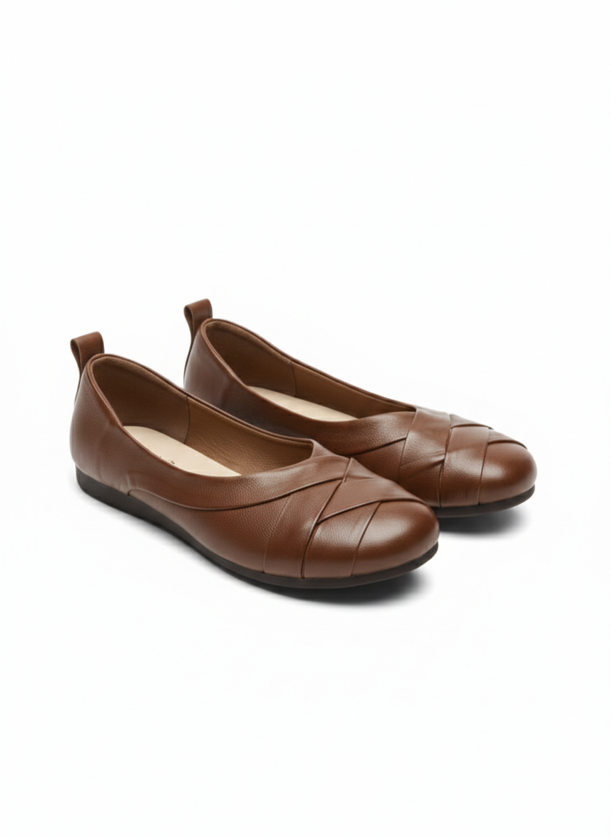 Audrey Premium Leather CrissCross Flat Cushioned Ballerinas