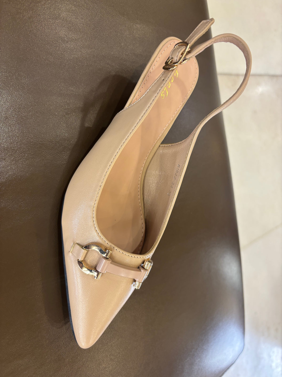 Brie Mini Premium Slingback Kitten Heels in Beige - The Heels India