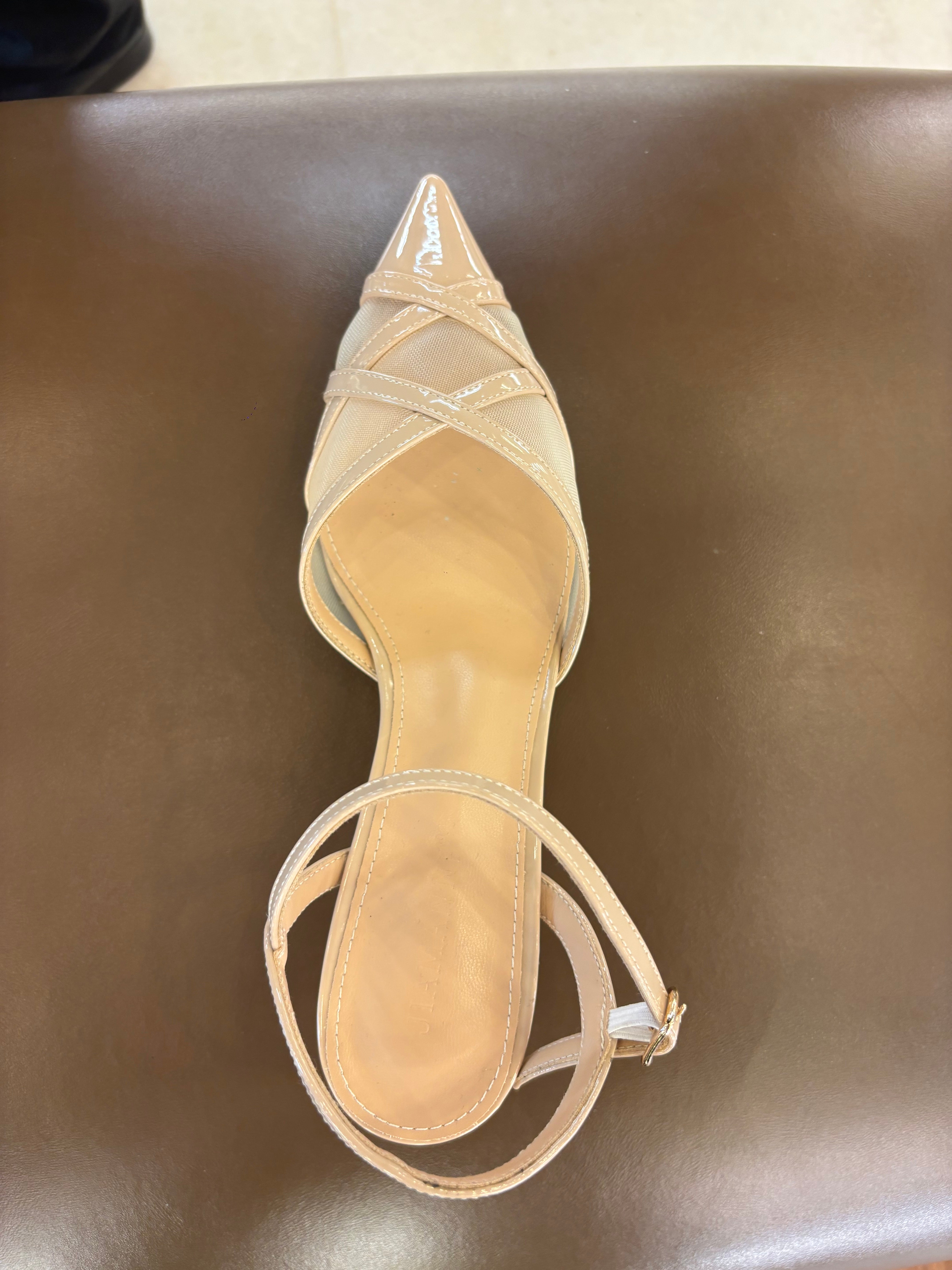 Emrata Criss Cross Mesh Patent Kitten Heels - The Heels India
