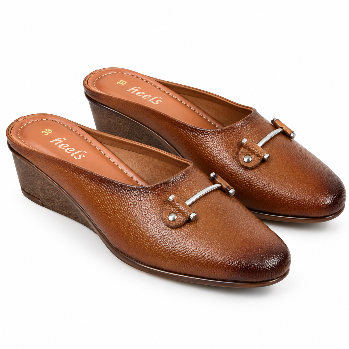 Cherie Buckled 2.0 Leather Back Open Wedge Heel Mules