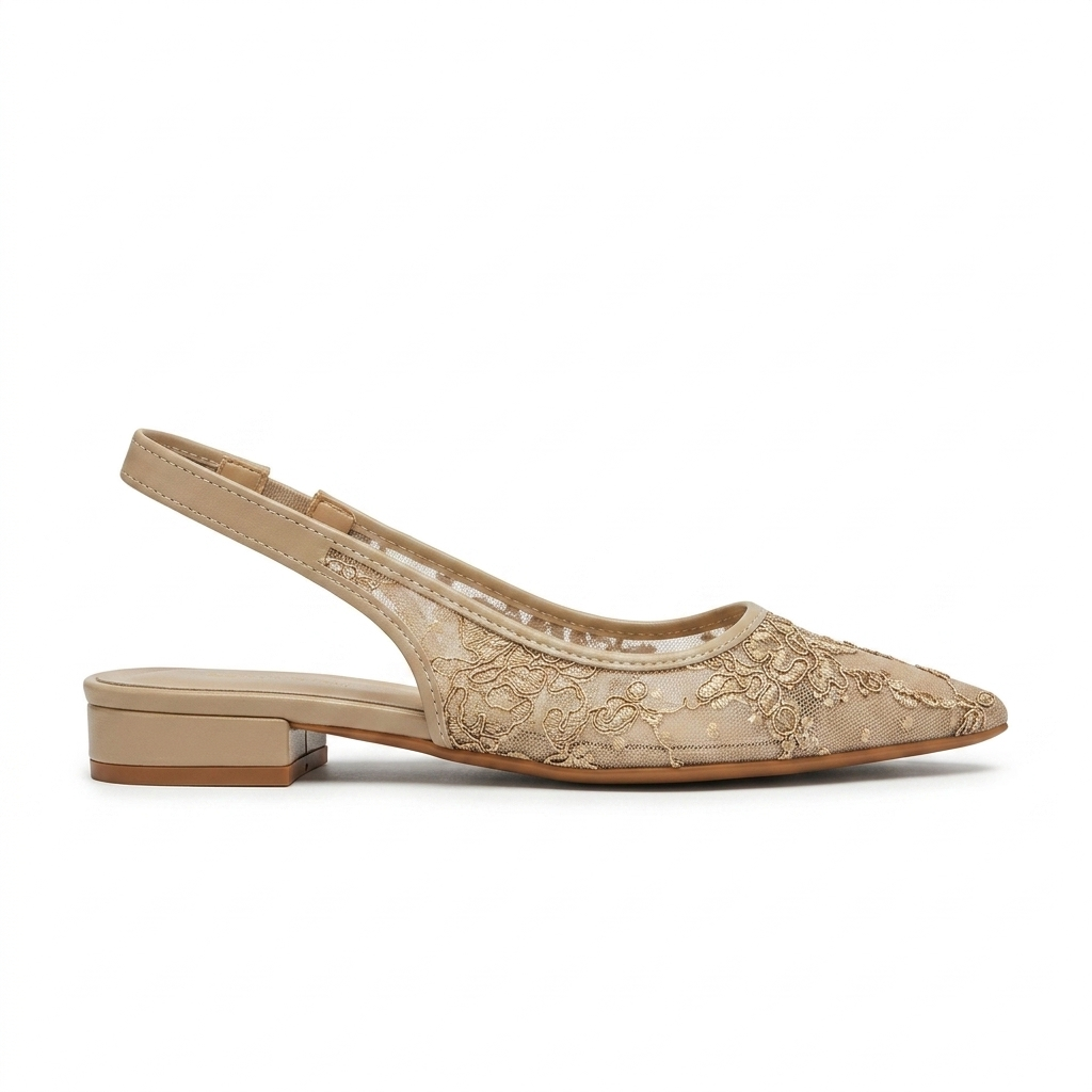 Carmen Mesh Hand Embroidered Sling Back Pointed Ballerinas