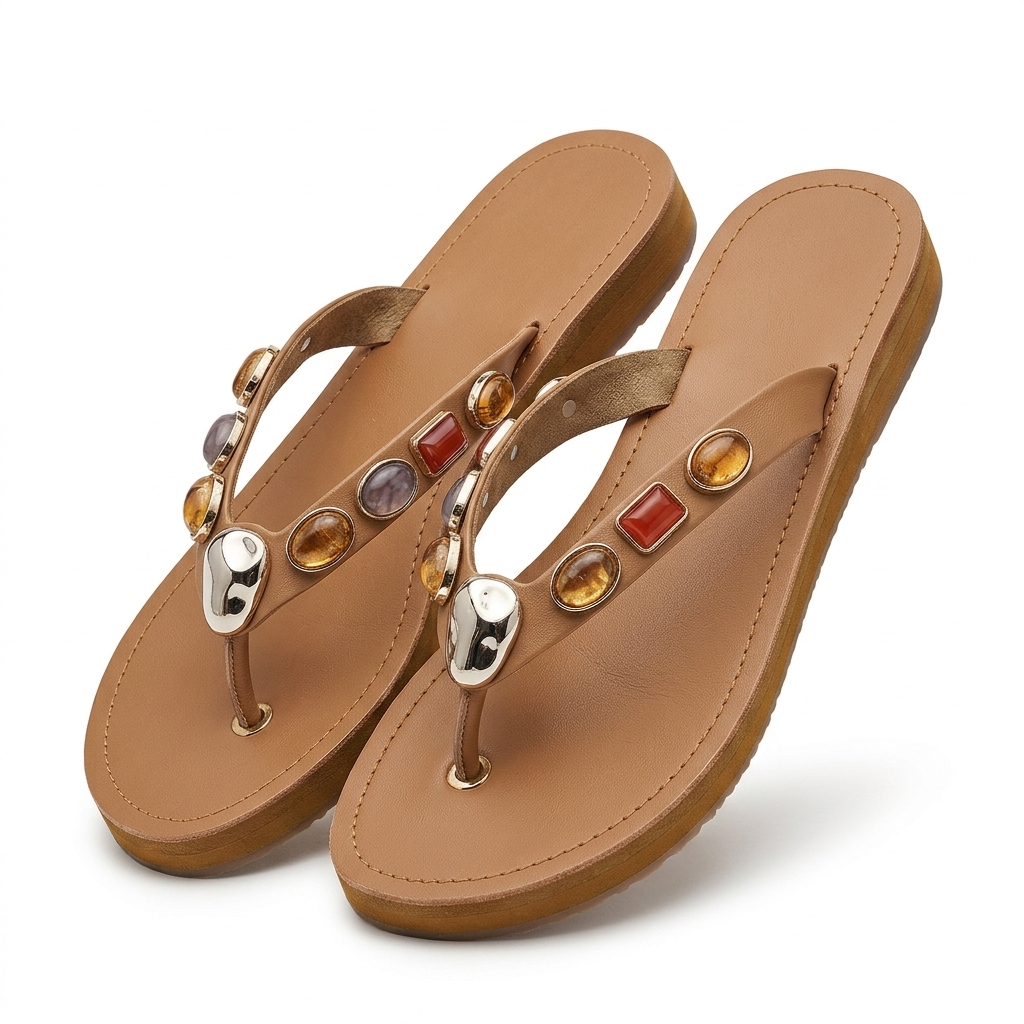 Norelle Cushioned Gemstone V Strap Comfort Summer Slippers