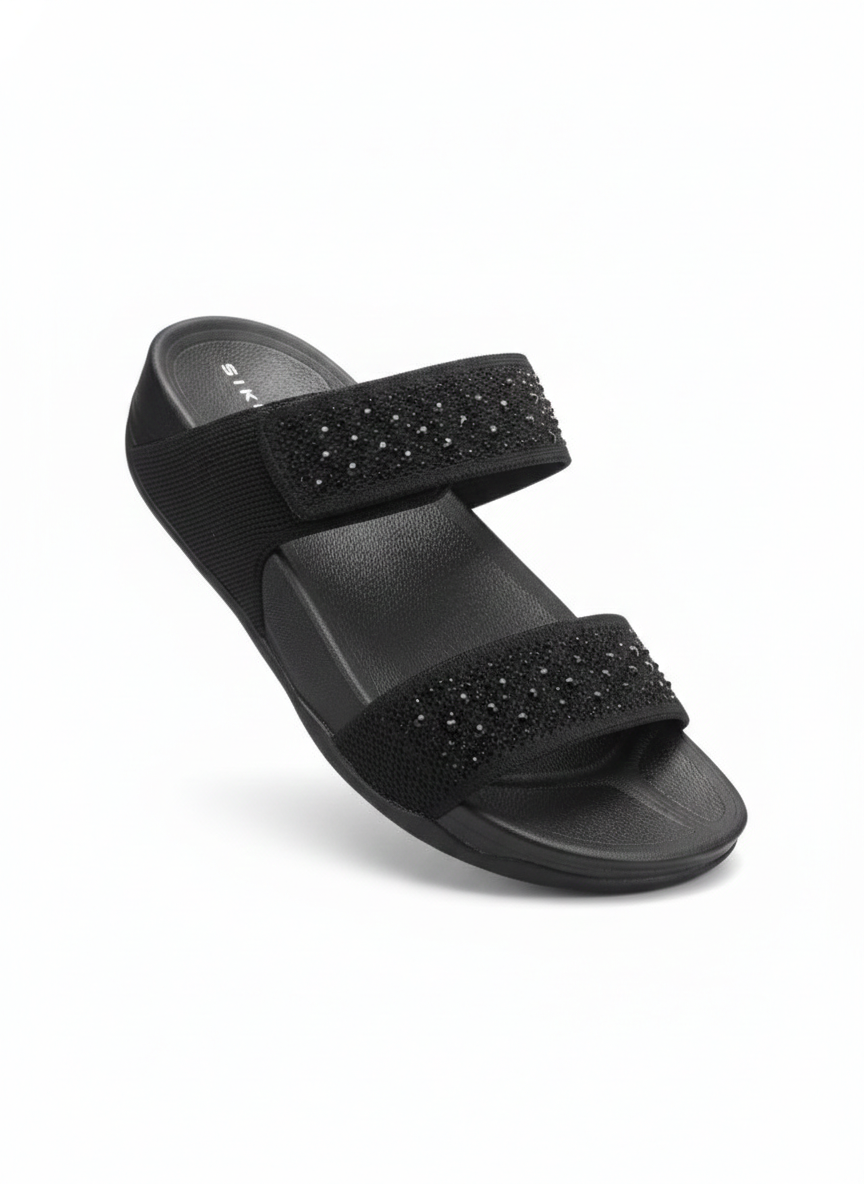 Sienna Cushioned Velcro Double Strap Sliders - The Heels India