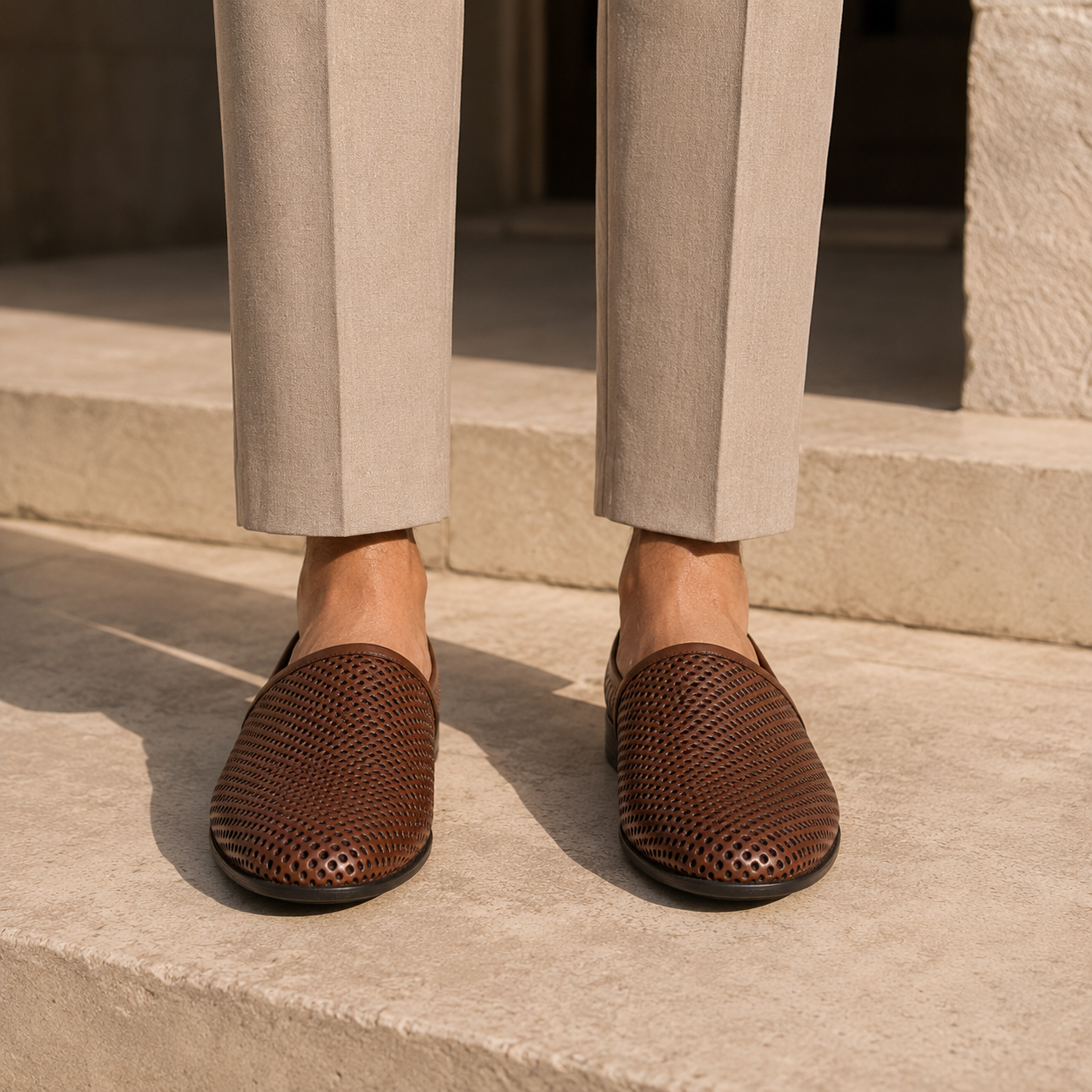 Danza Perforated Leather Slip ons - The Heels India