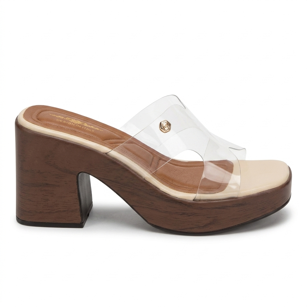 Elsa Platform Transparent Peep Toe Block Heels