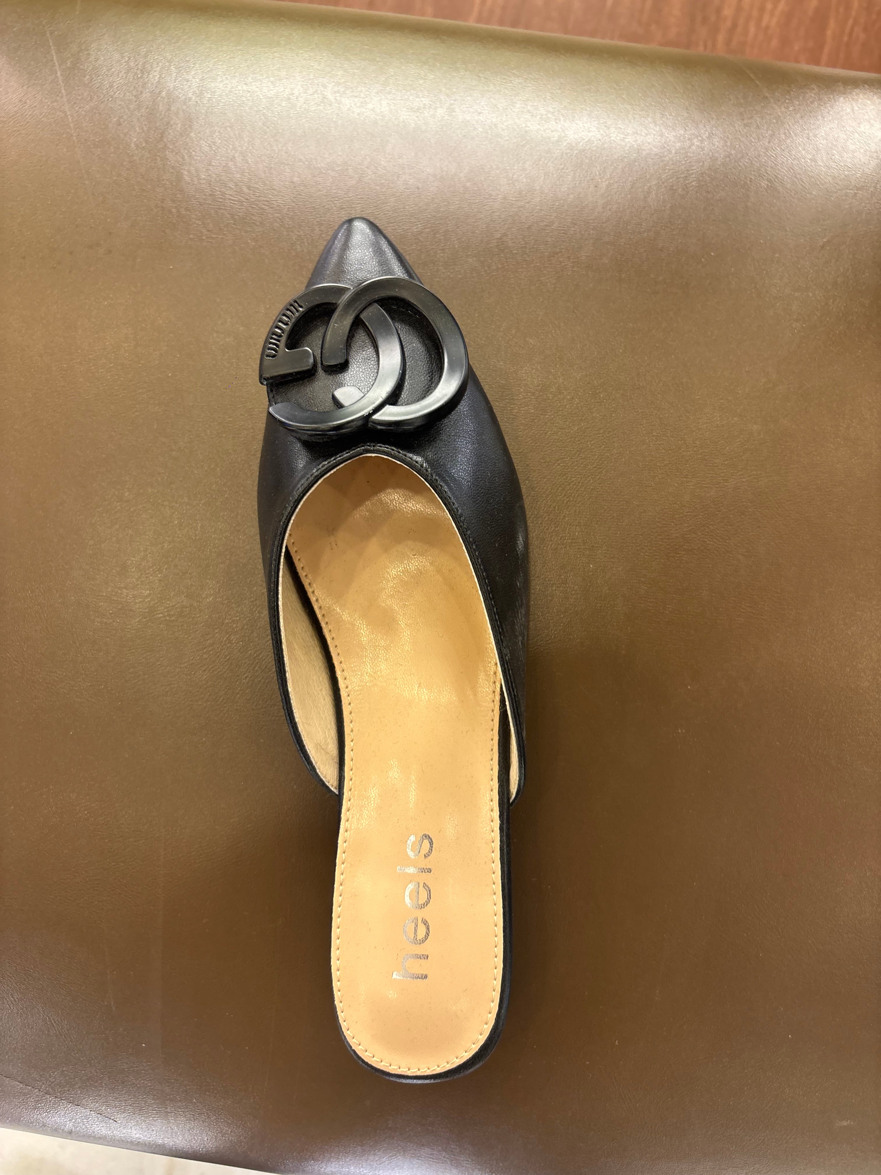Lydia Mid Heel Cushioned Back Open Pointed Mules