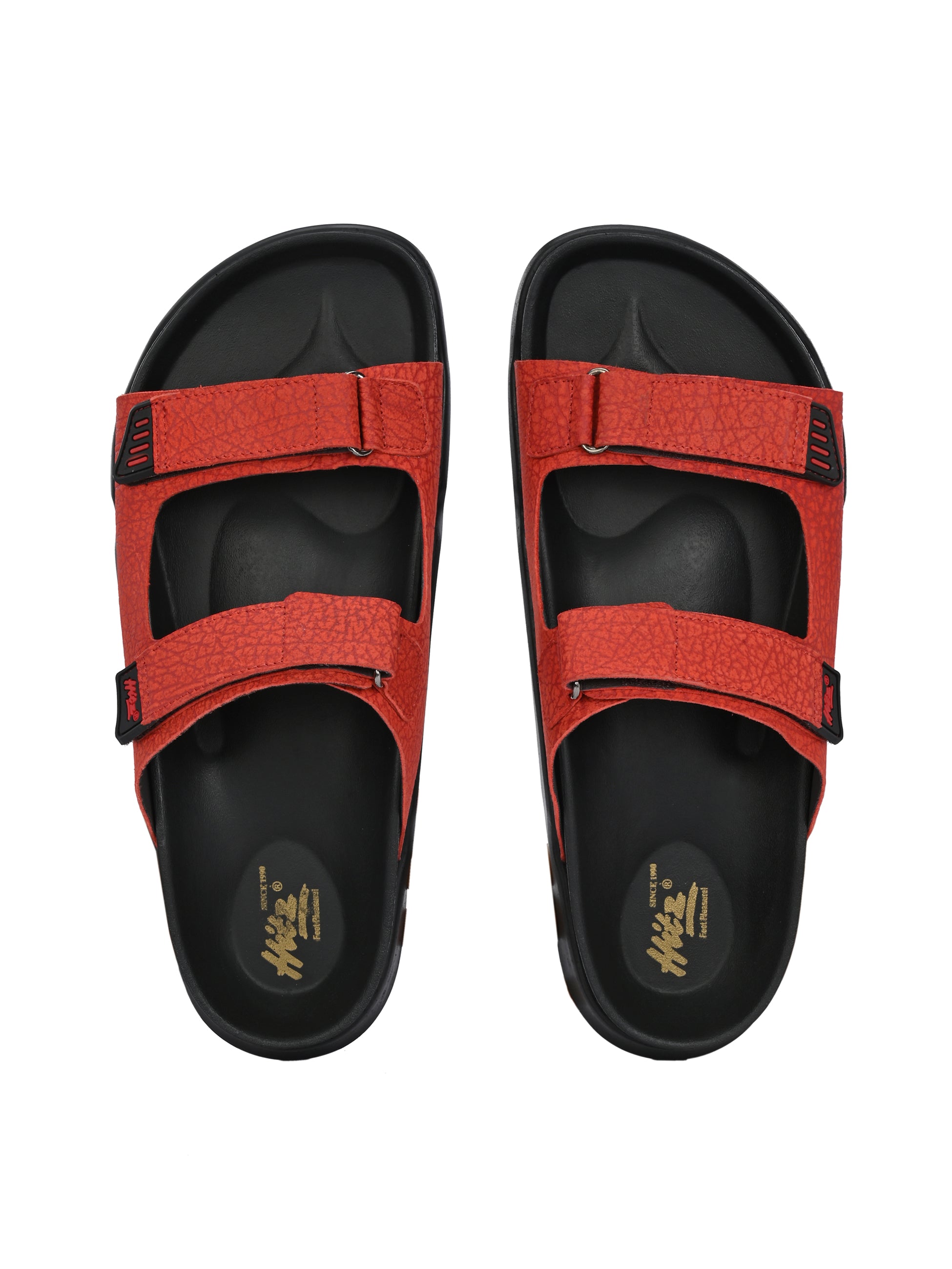 Harisson Red Leather Velcro Sliders