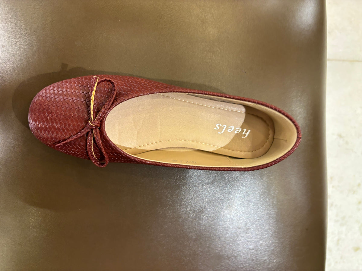 Sicily Cushioned Knit Bow Ballerinas in Coffee - The Heels India