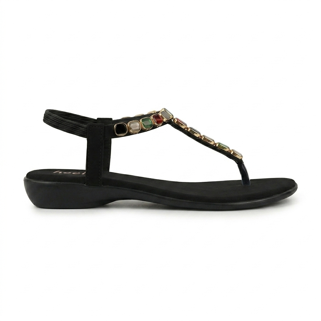 Sasha Embellished Back Elastic Flat Everyday Sandals