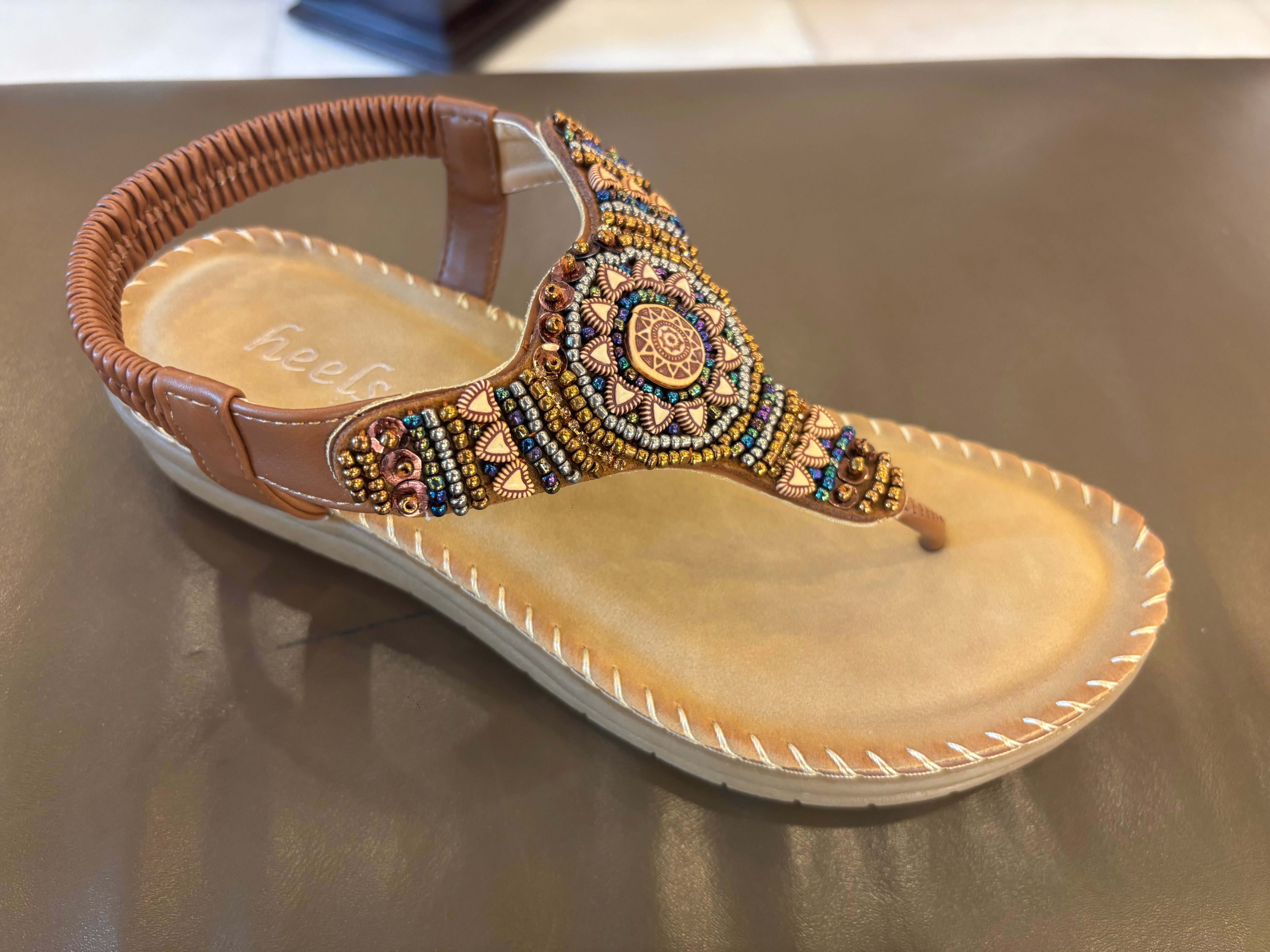 Crimson Embellished Comfort Back Elastic Sandals - The Heels India