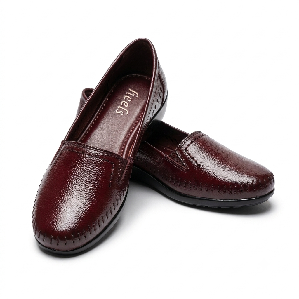 Lizzy Wedge Leather Classic Ballerinas in Maroon - The Heels India