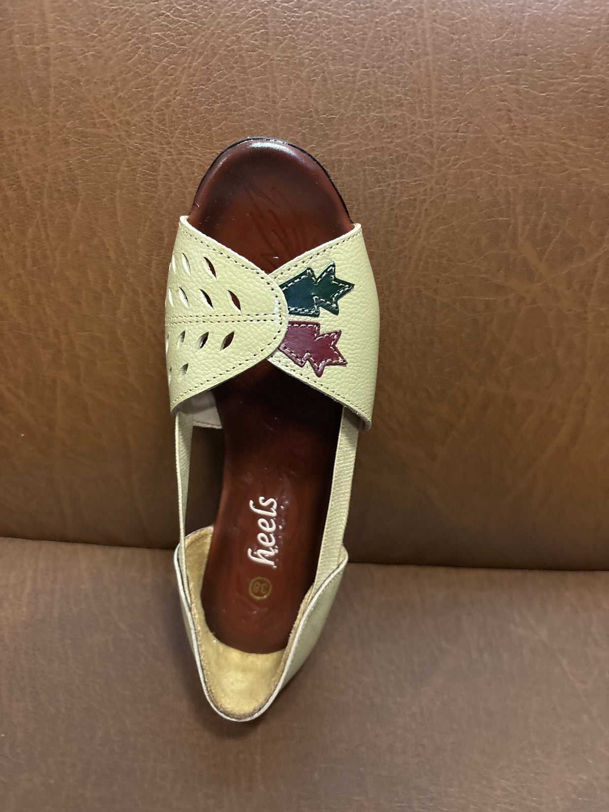 Autumn Leather Peep Toe Side Elastic Ballerinas in Beige - The Heels India