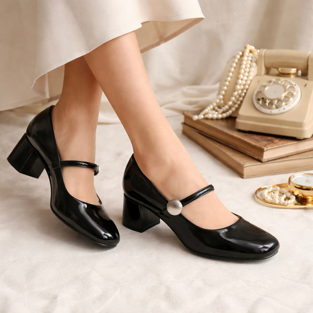 Emma Premium Patent Leather Mary Jane Block Heels