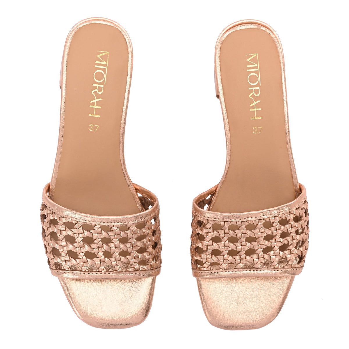 LEHER Metallic Premium Leather Back Open Block Heels