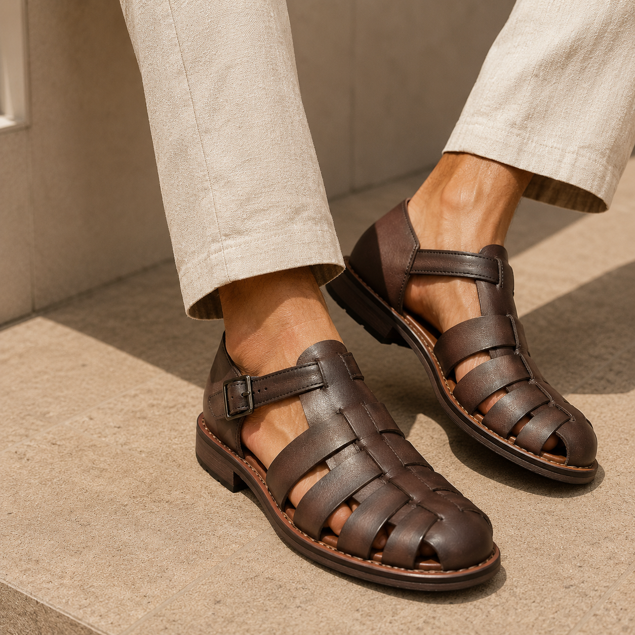 Romano Woven Leather Cage Sandals