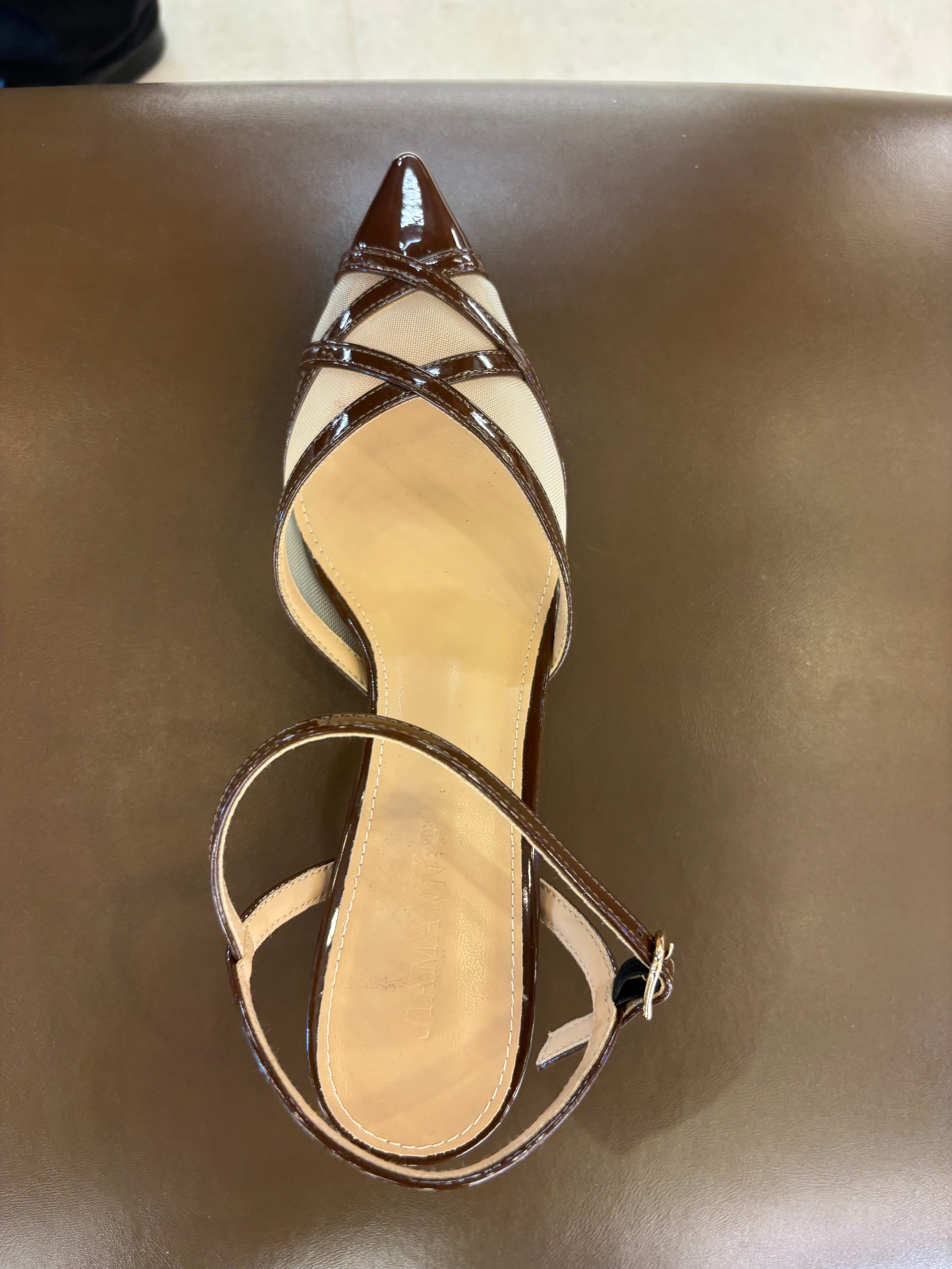 Emrata Criss Cross Mesh Patent Kitten Heels