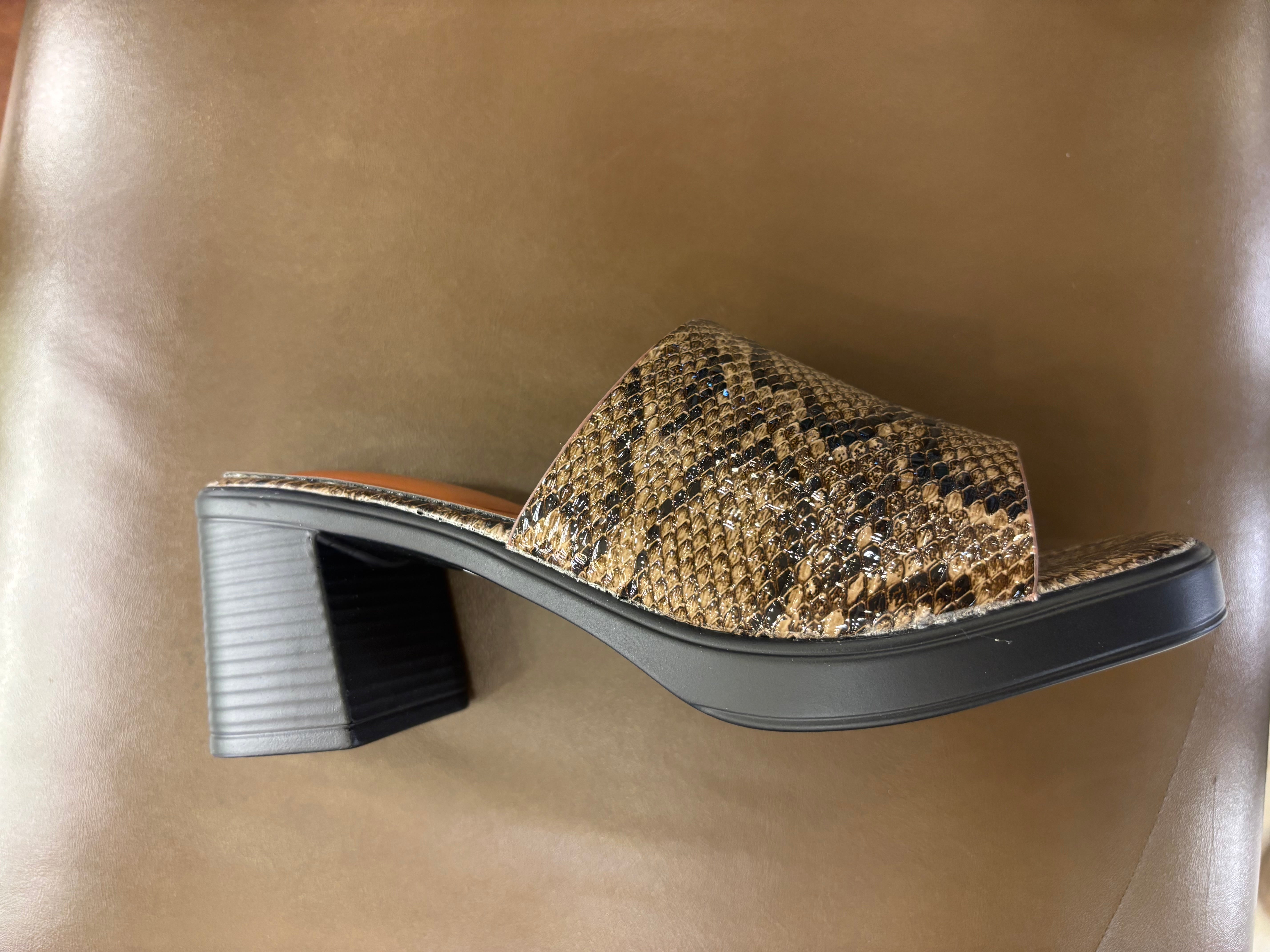 Alba Platform Snake Print Peep Toe Block Heels