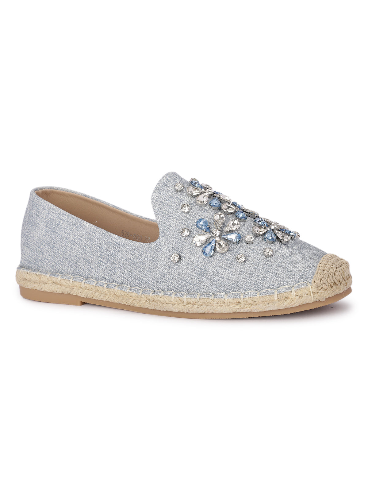 Paloma Denim Embellished Flat Espadrilles