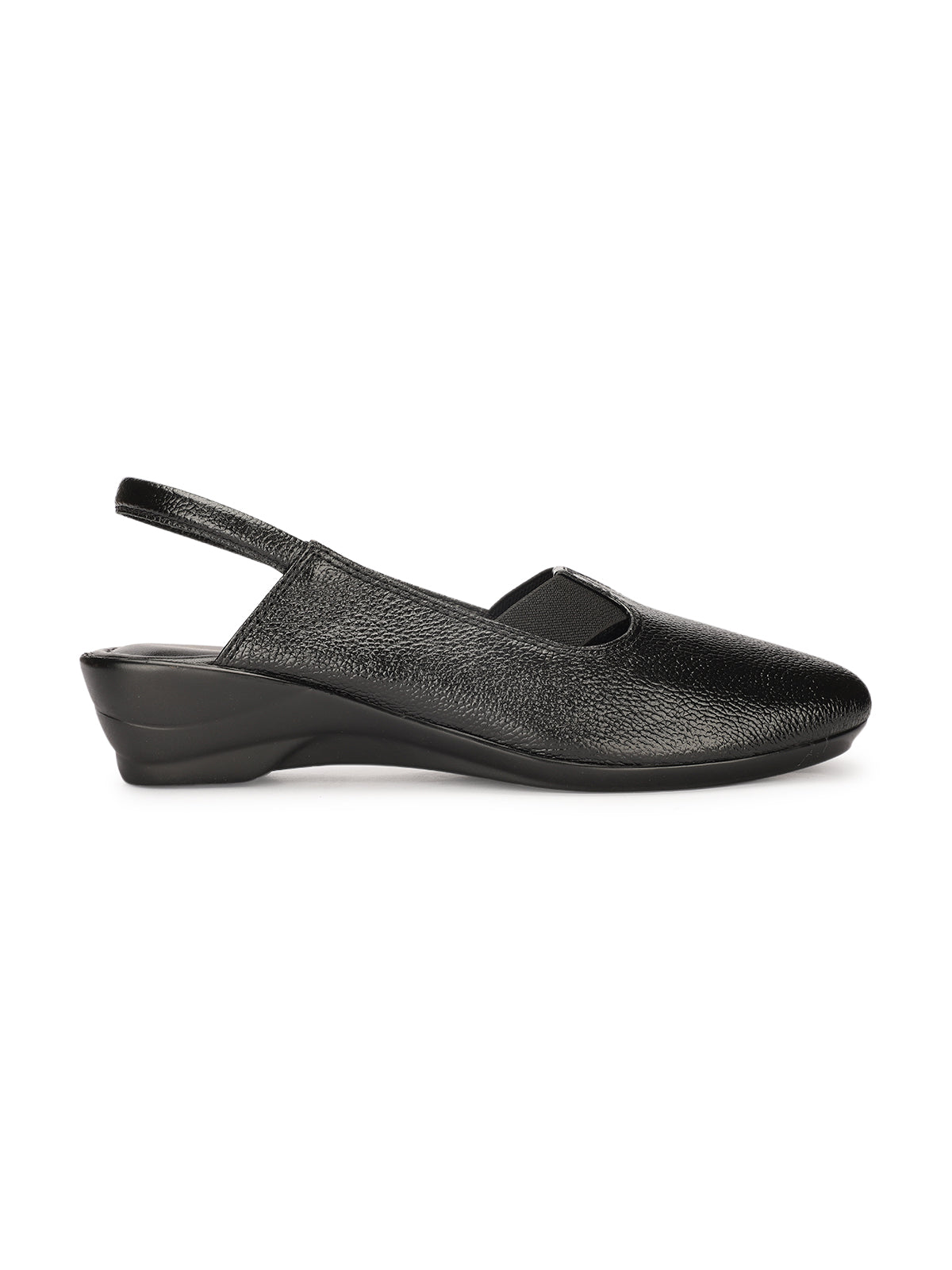 Ella Leather Back Elastic Wedge Heel Loafers