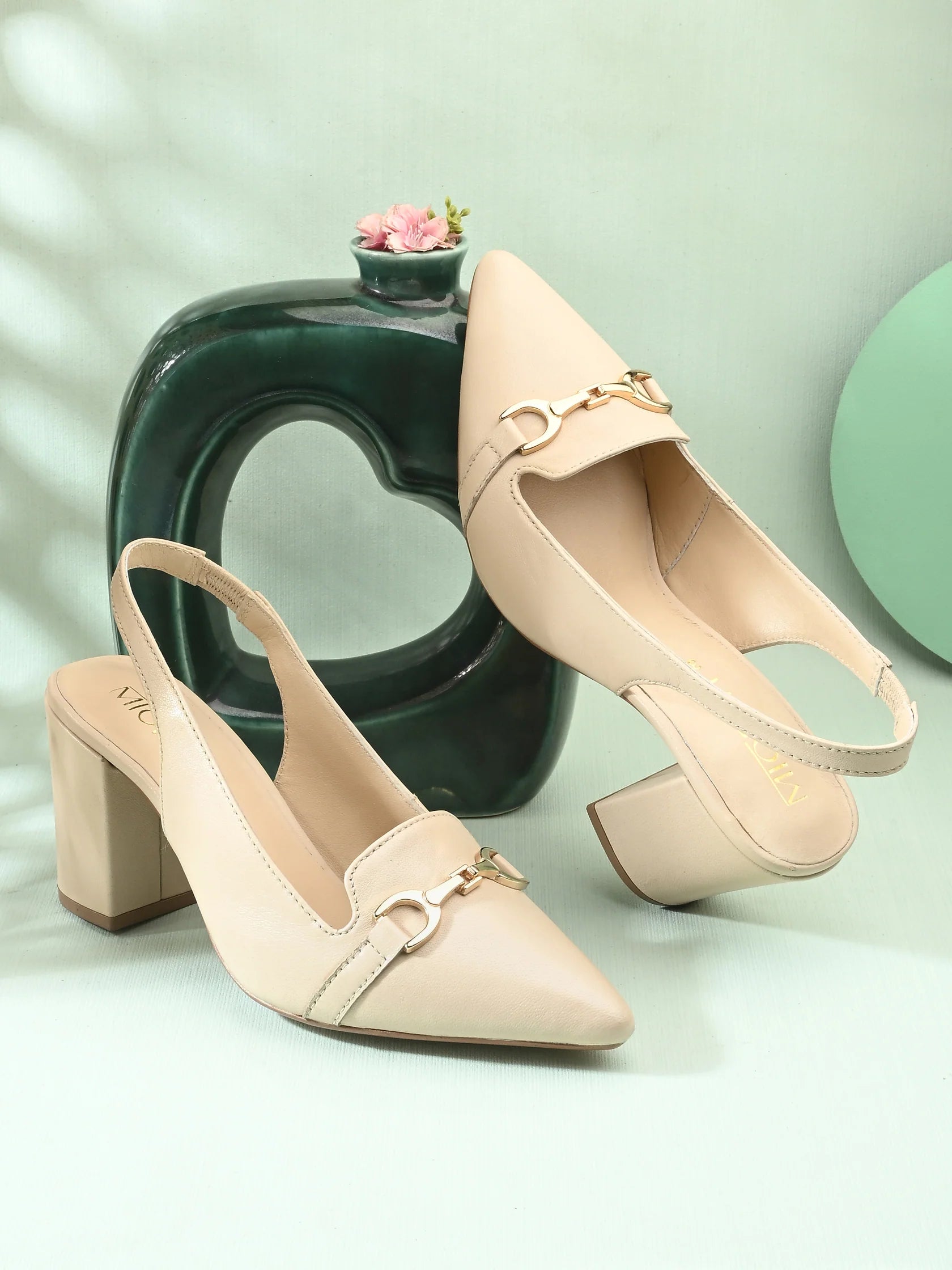 ELENA Premium Leather Slingback Block Heels