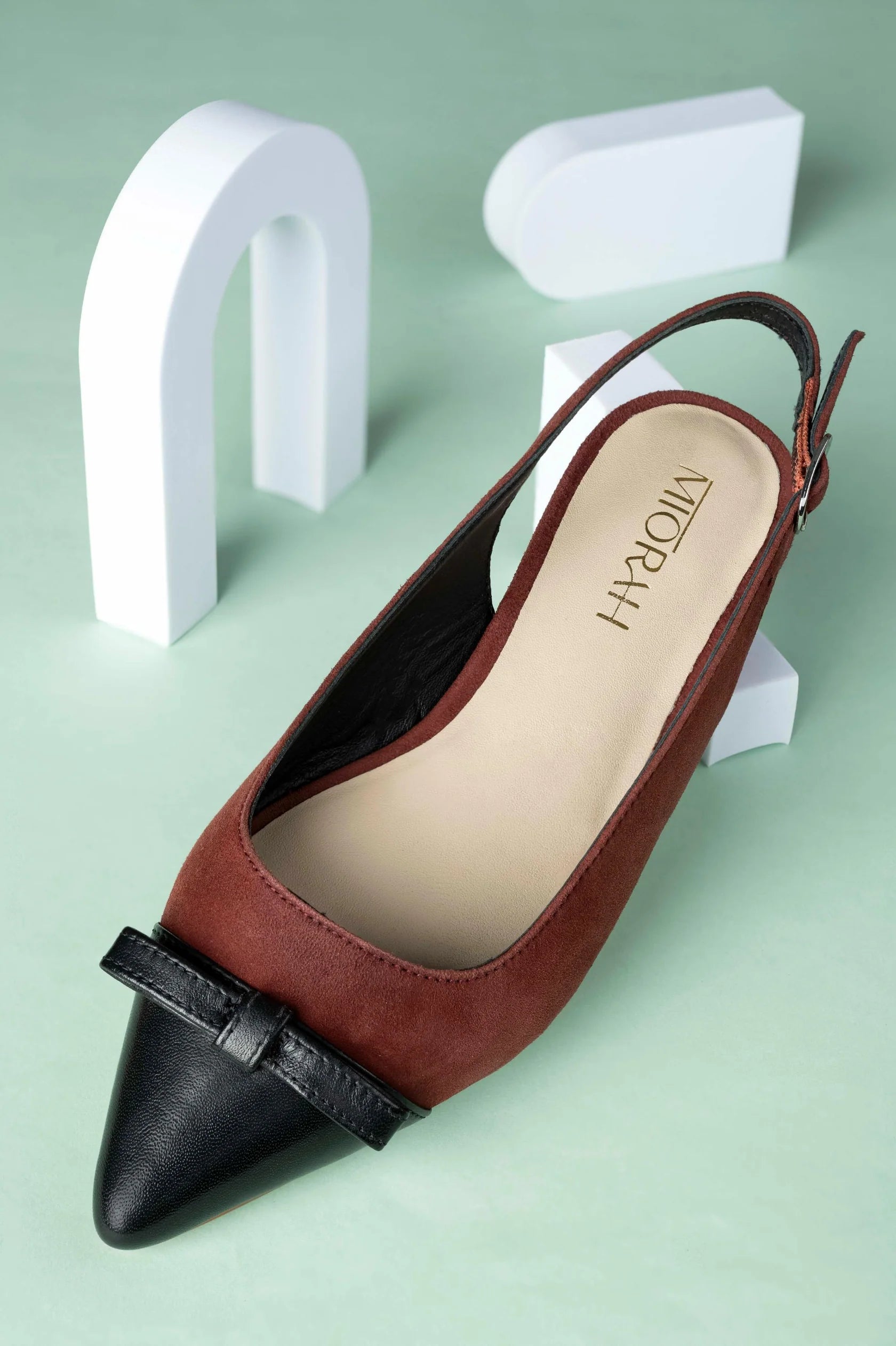 FLAUNT Premium Leather Pointed Toe Slingback Bow Ballerinas - The Heels India