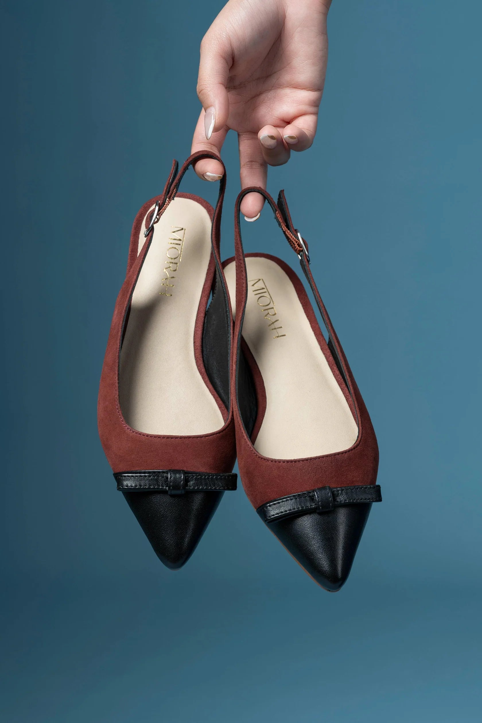 FLAUNT Premium Leather Pointed Toe Slingback Bow Ballerinas - The Heels India
