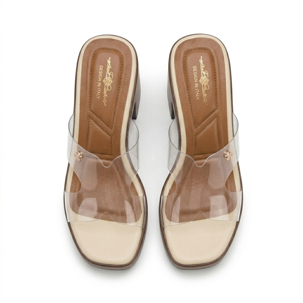 Elsa Platform Transparent Peep Toe Block Heels