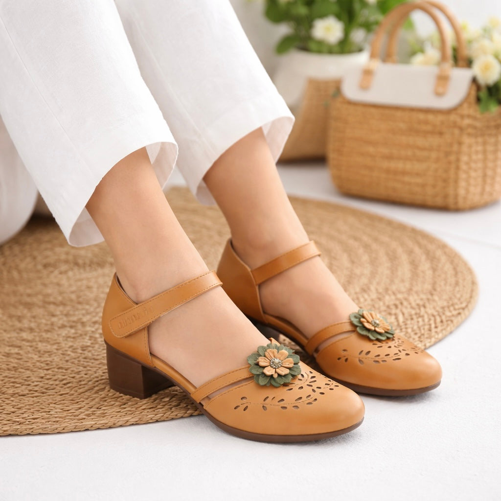 Melrose Premium Leather Perforated Ankle Strap Summer Sandals - The Heels India