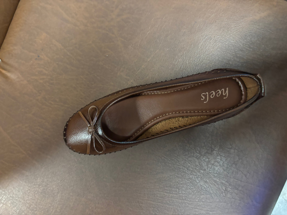 Melissa Leather Stitch Bow Flat Ballerinas in Rust - The Heels India
