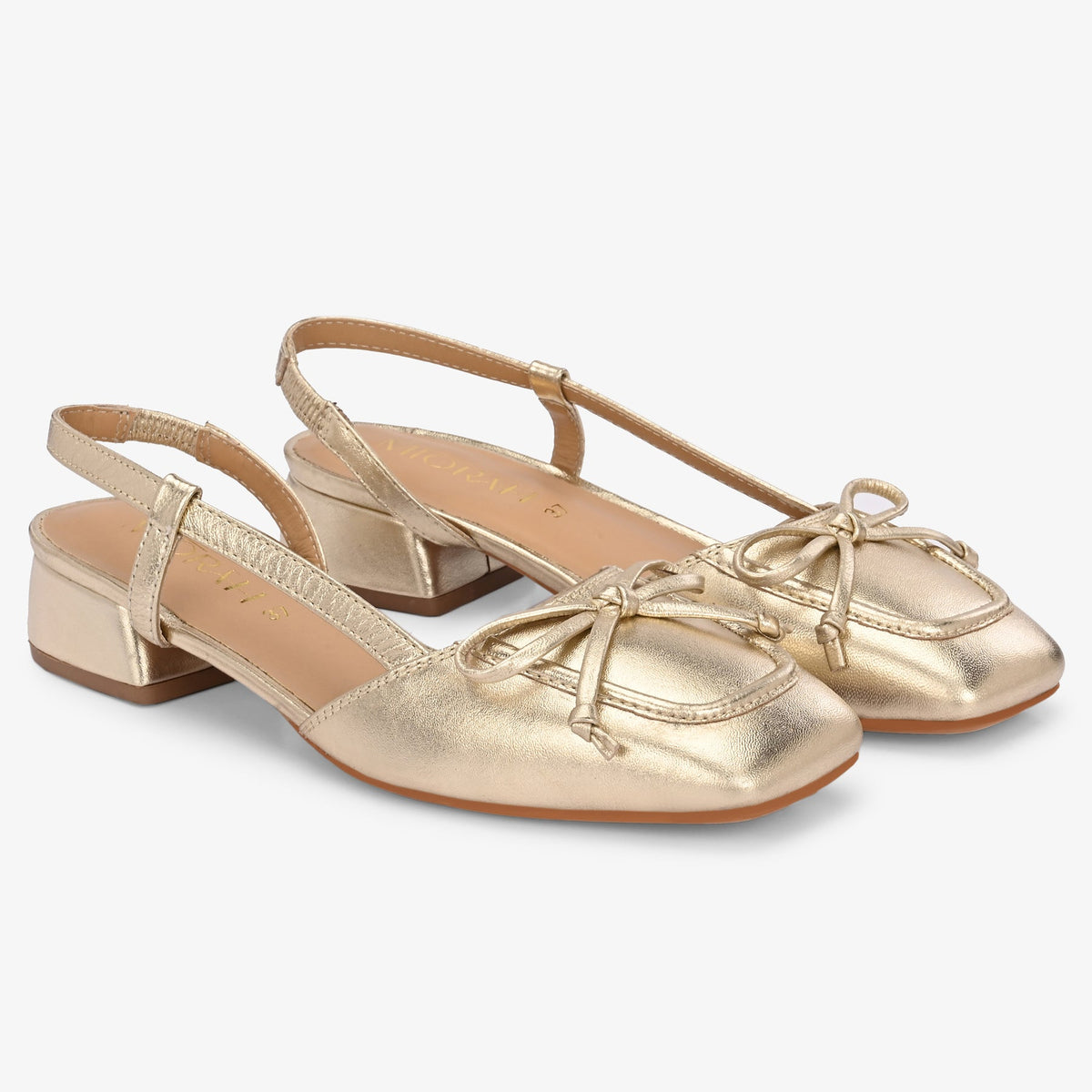 LUSTRE Metallic Leather Sling Back Mid Heels