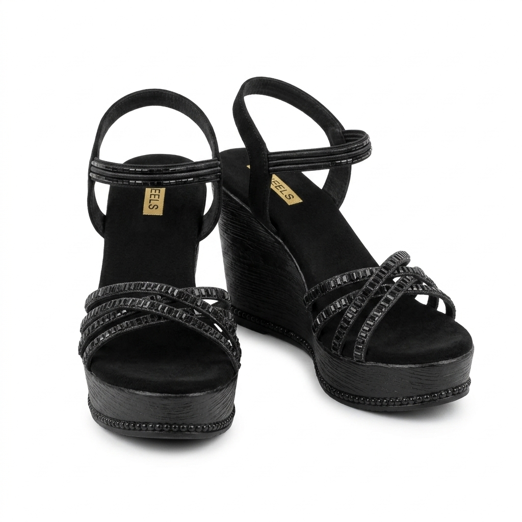 Zara Bling Back Elastic Wedge Platform Heels