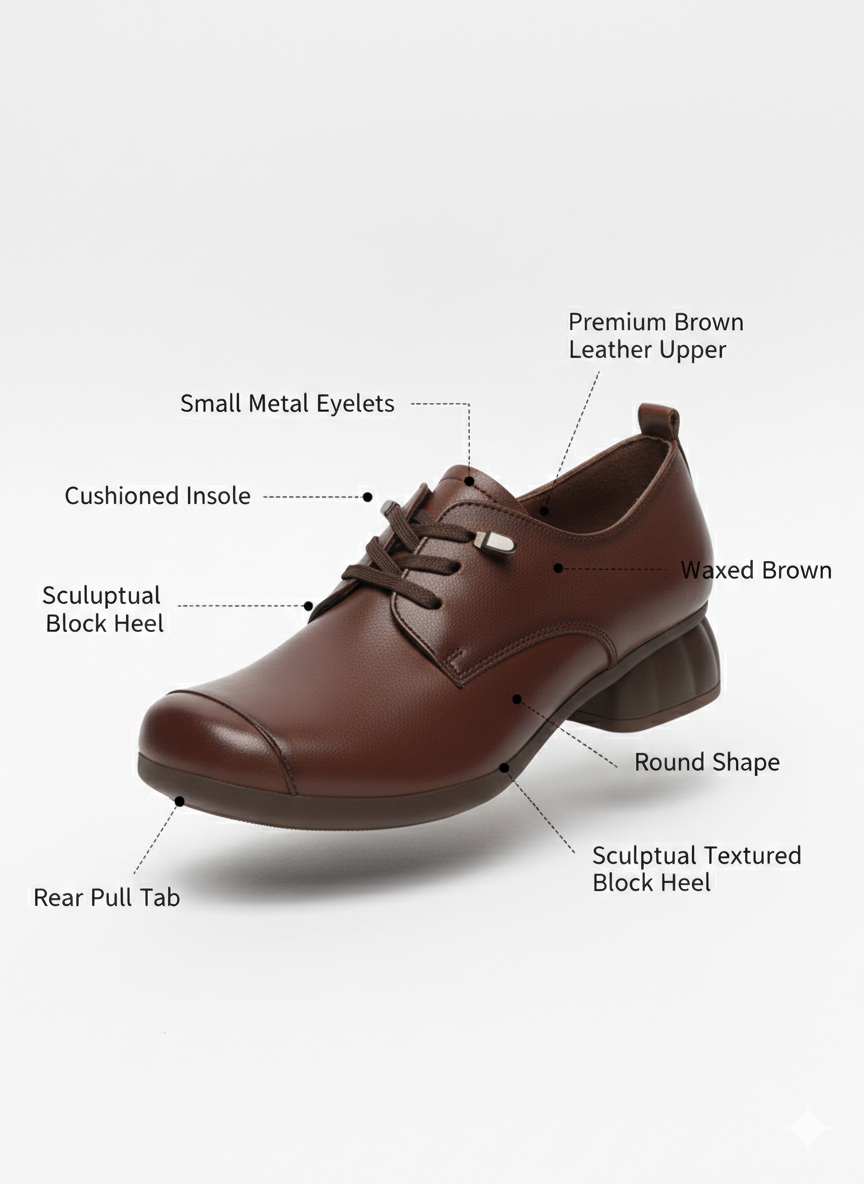 Barbara Premium Leather Lace Up Mid Heel Loafers