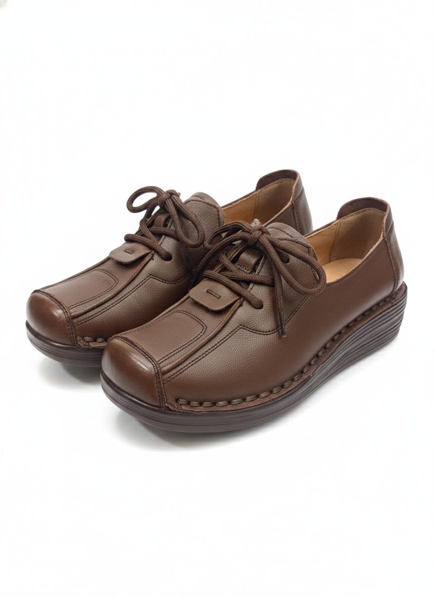 Carrie Premium Leather Lace Up Wedge Heel Loafers