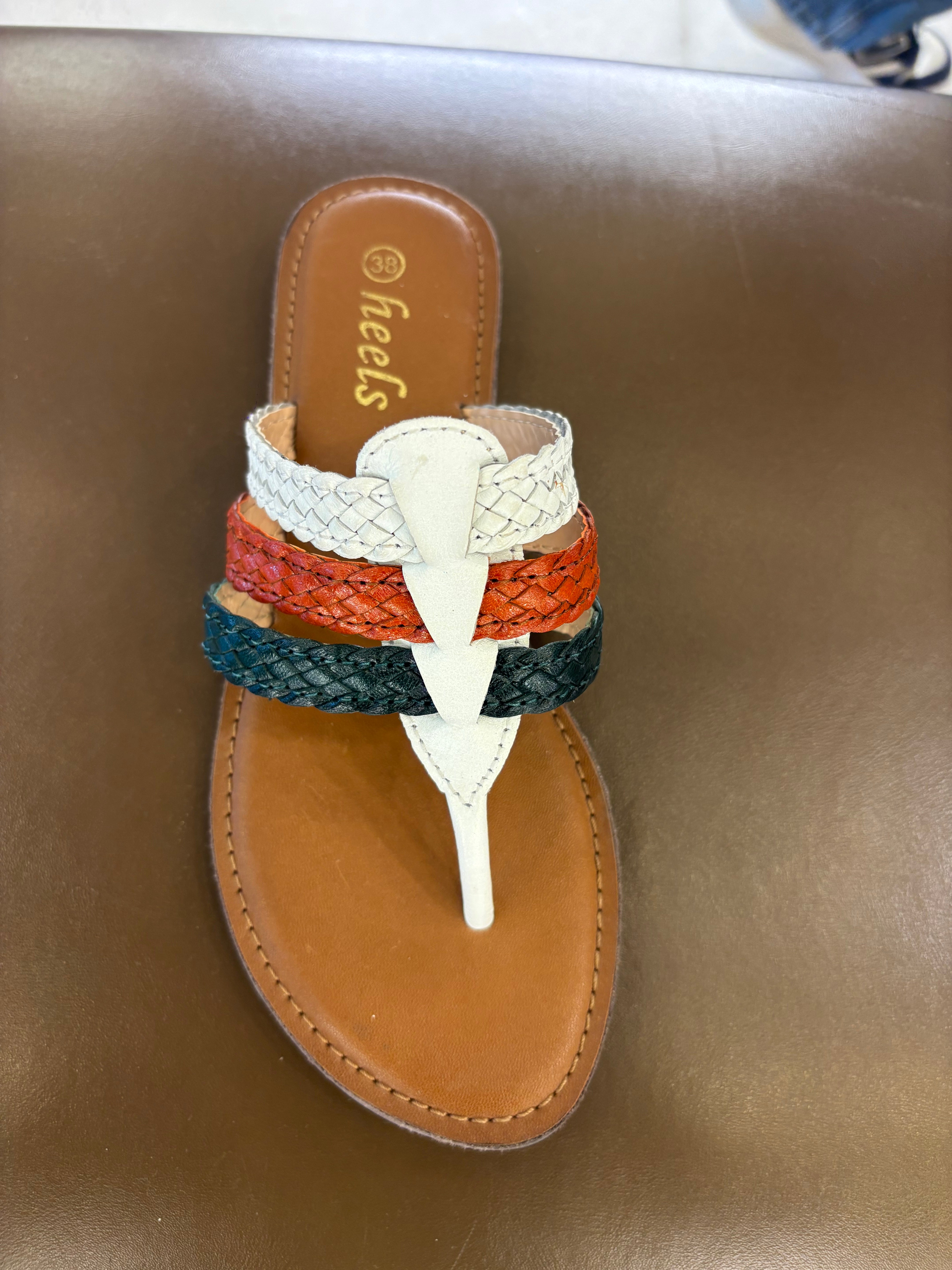 Kylie Leather Woven Strap Flat Slippers