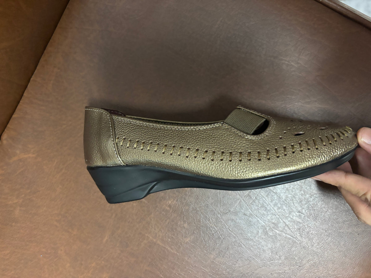 Ines Perforated Leather Wedge Ballerinas
