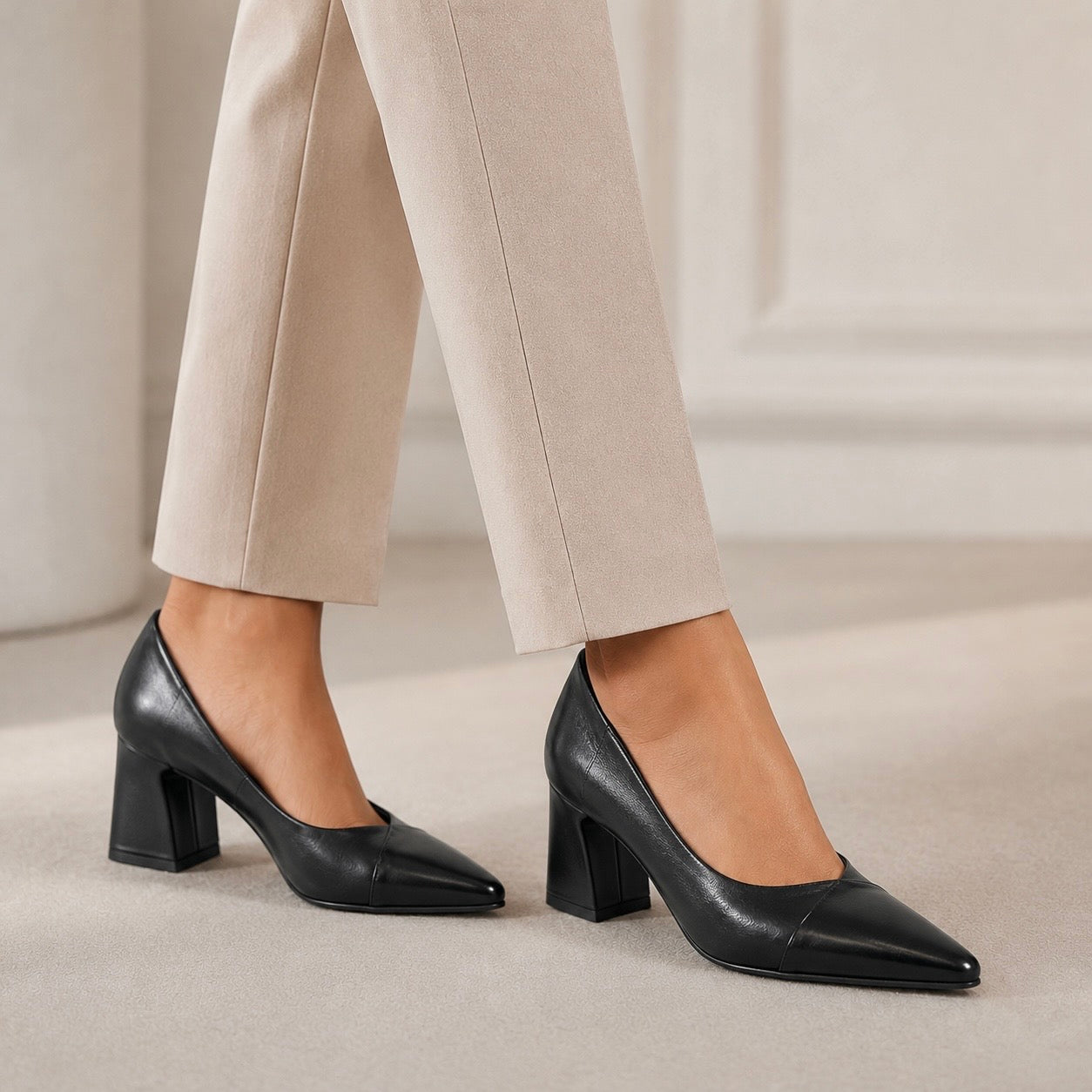 Emma Premium Leather Block Heel Pumps