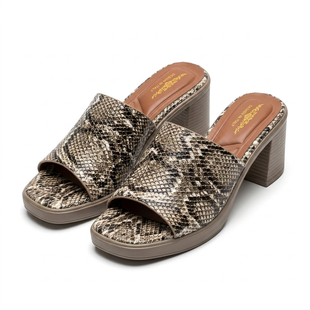 Alba Platform Snake Print Peep Toe Block Heels