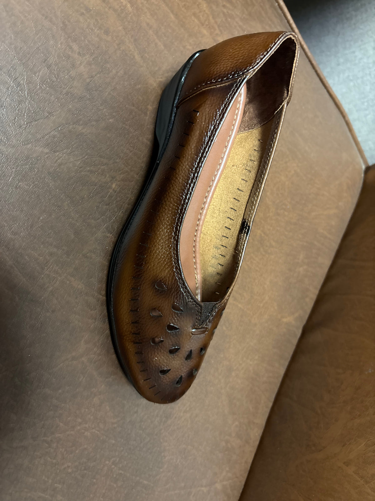 Lynda Perforated Leather Wedge Ballerinas