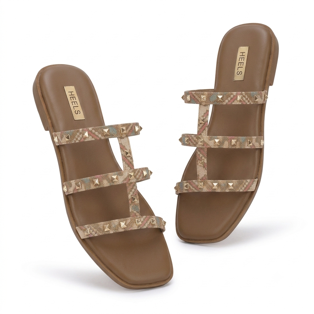 Paloma Studded Peep Toe Gladiator Flat Siders