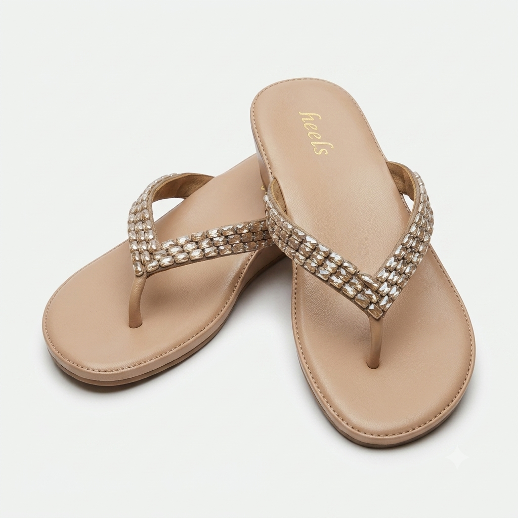 Ezra Comfort V Strap Embellished Wedge Slippers
