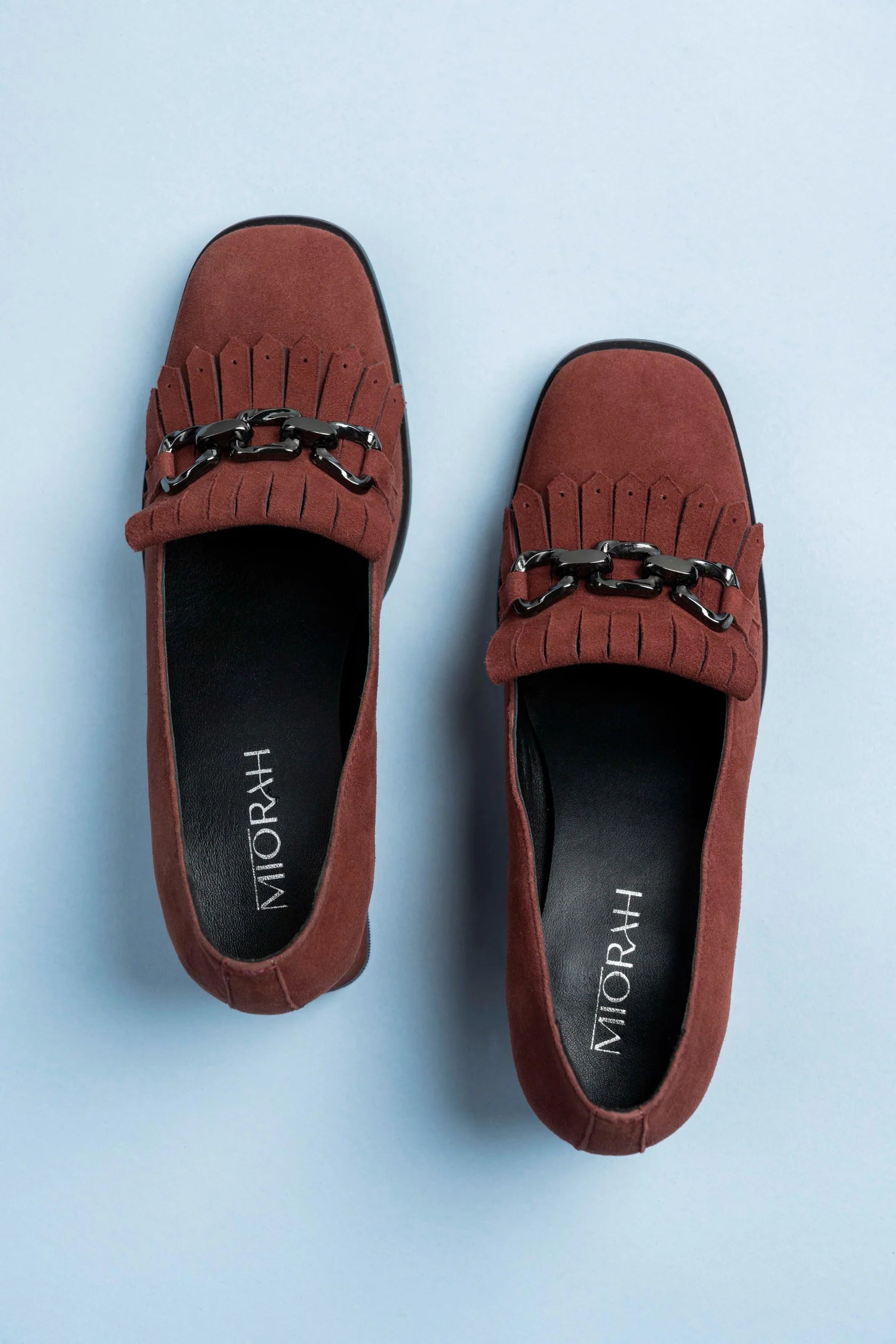 LUXE Premium Suede Leather Block Heel Fringe Loafers - The Heels India