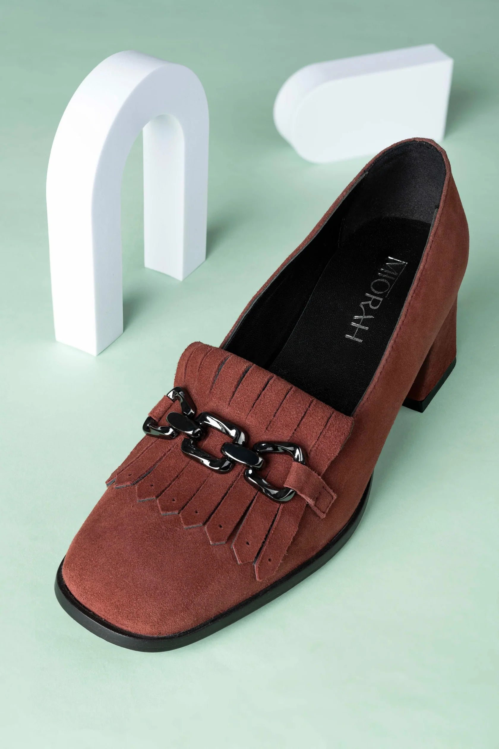 LUXE Premium Suede Leather Block Heel Fringe Loafers - The Heels India