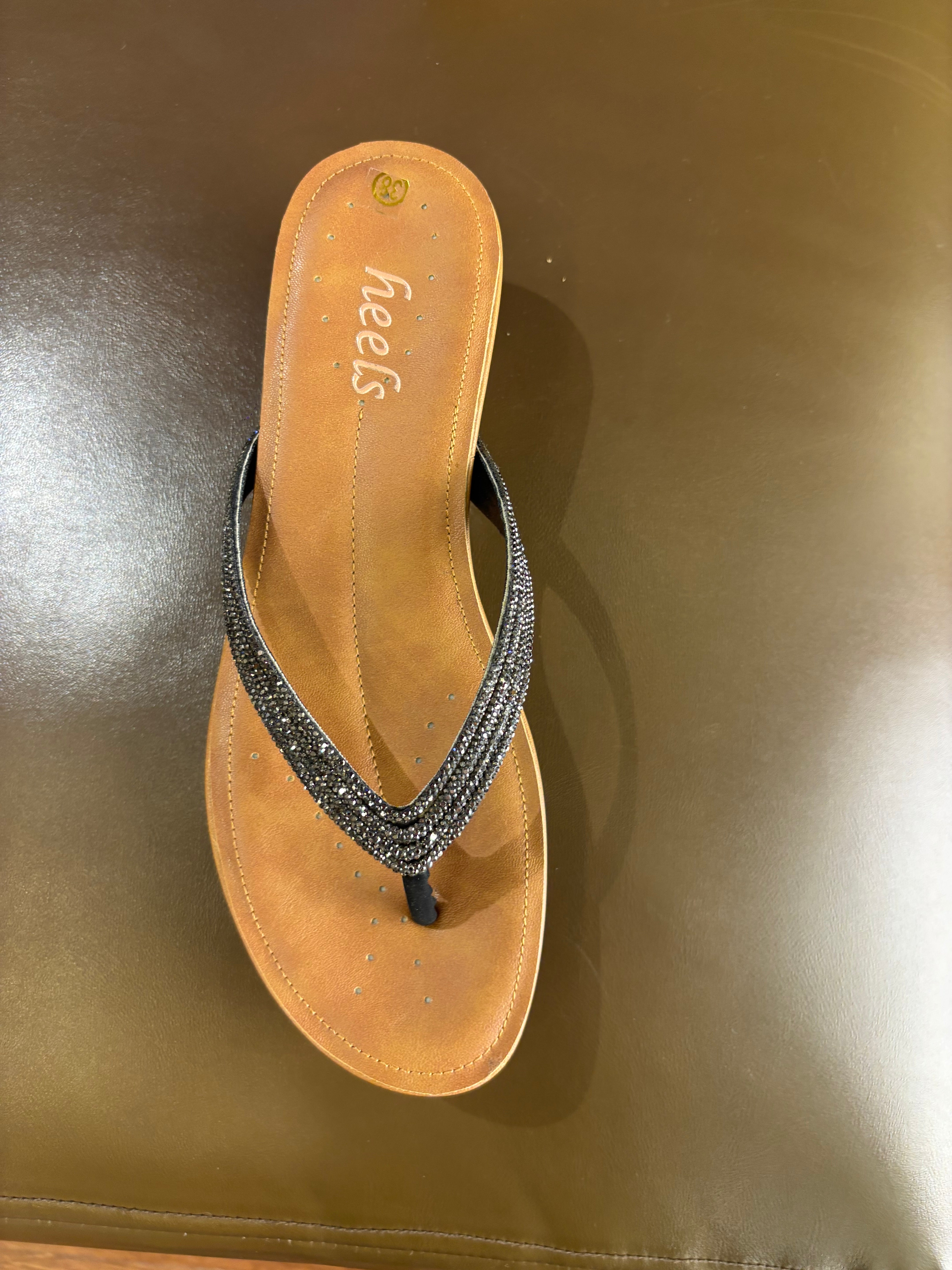 Mila Cushioned Bling V Strap Wedge Slippers